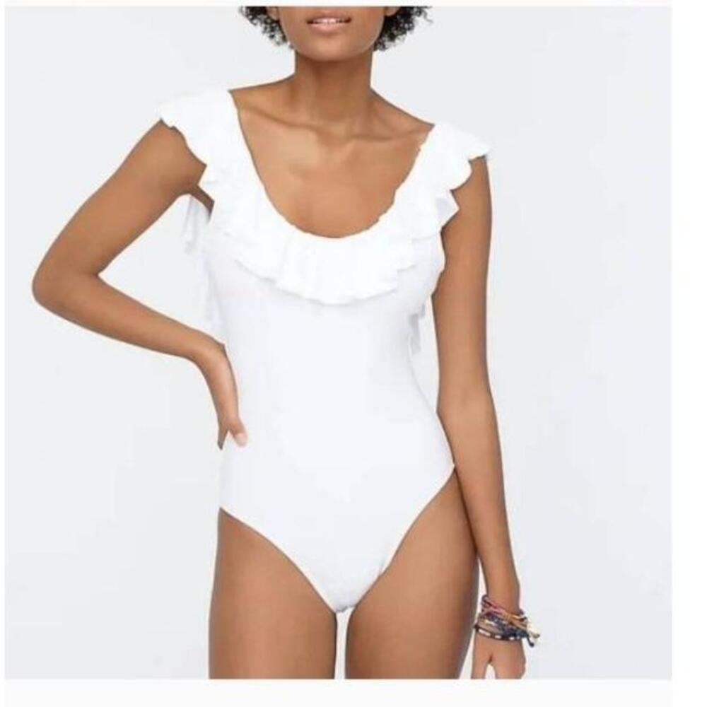 NWT J.Crew White Scoopback Swimsuit Ruffled Open Back Style 4 - Picture 11 of 12